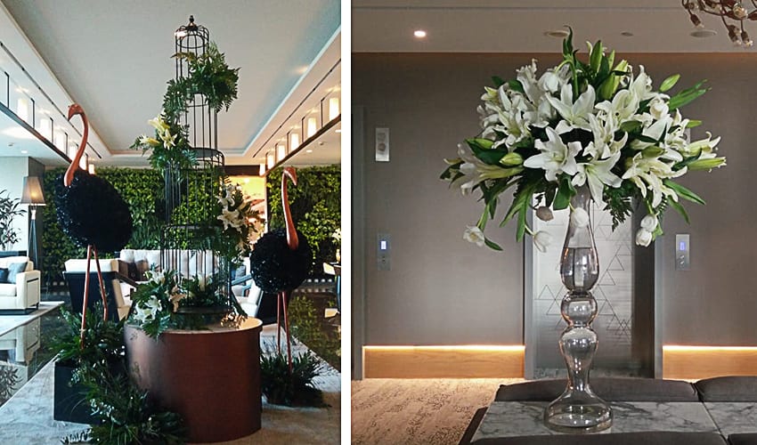 Flamingos Structures with Creative Flower Designs